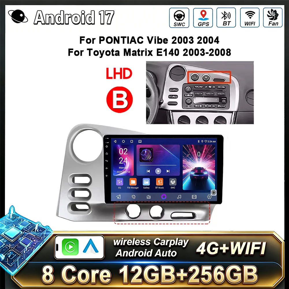 Radio para Auto para Toyota Corolla Matrix E140 2003-2008, CarPlay Inalámbrico, Android Auto, Reproductor Multimedia, Pantalla Dividida, GPS, Navegación, WIFI