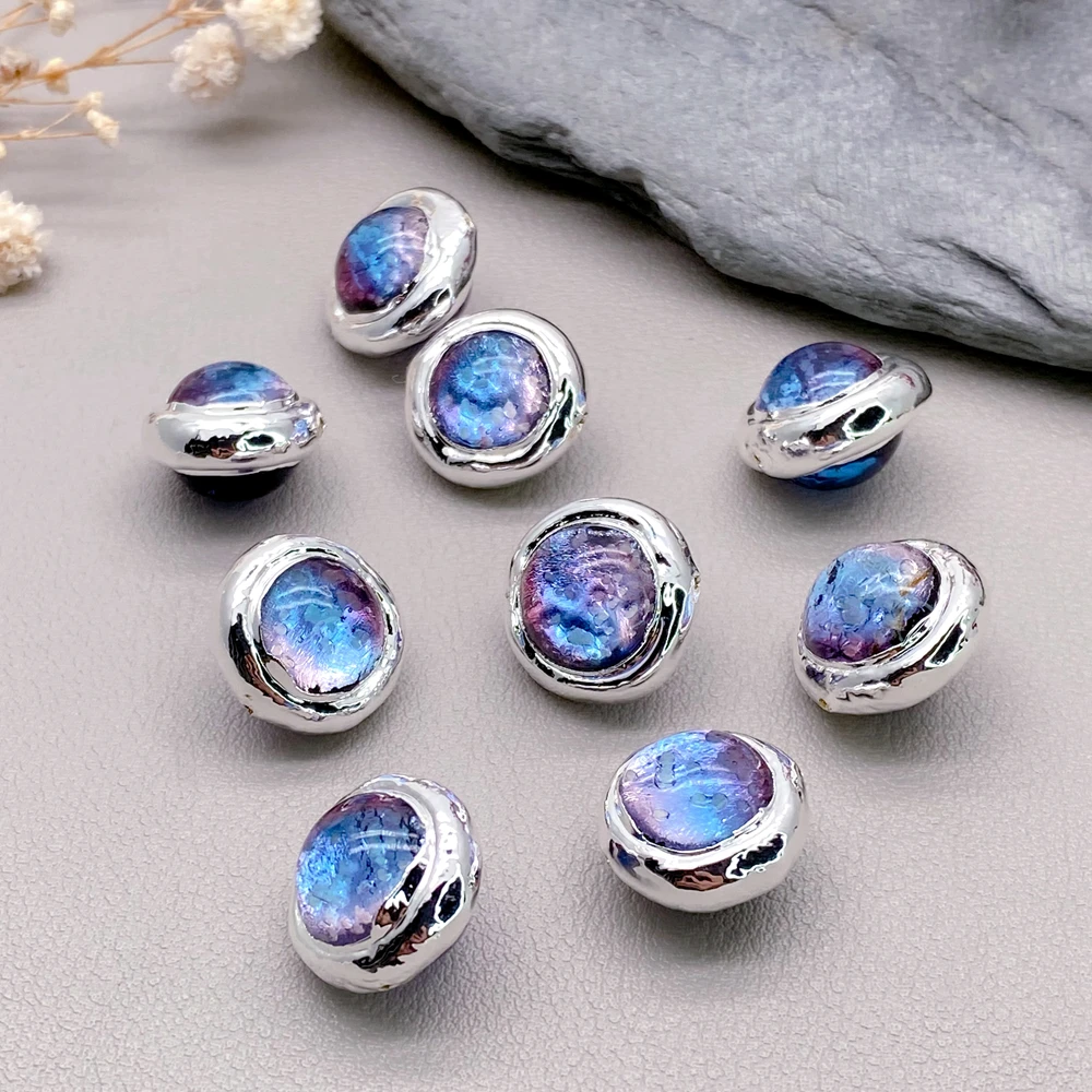 10 PCS 16mm Purple Murano Glass Beads White Gold Color Diy Beads Jewelry Accessories Wholesale