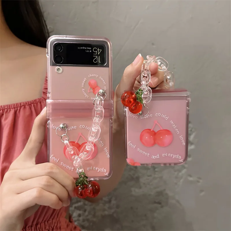 

Cherry Pendant Pink Phone Case for Samsung Galaxy Z Flip 7 6 5 4 Protective Back Cover for ZFlip5 ZFlip6 ZFlip7 Case Shell