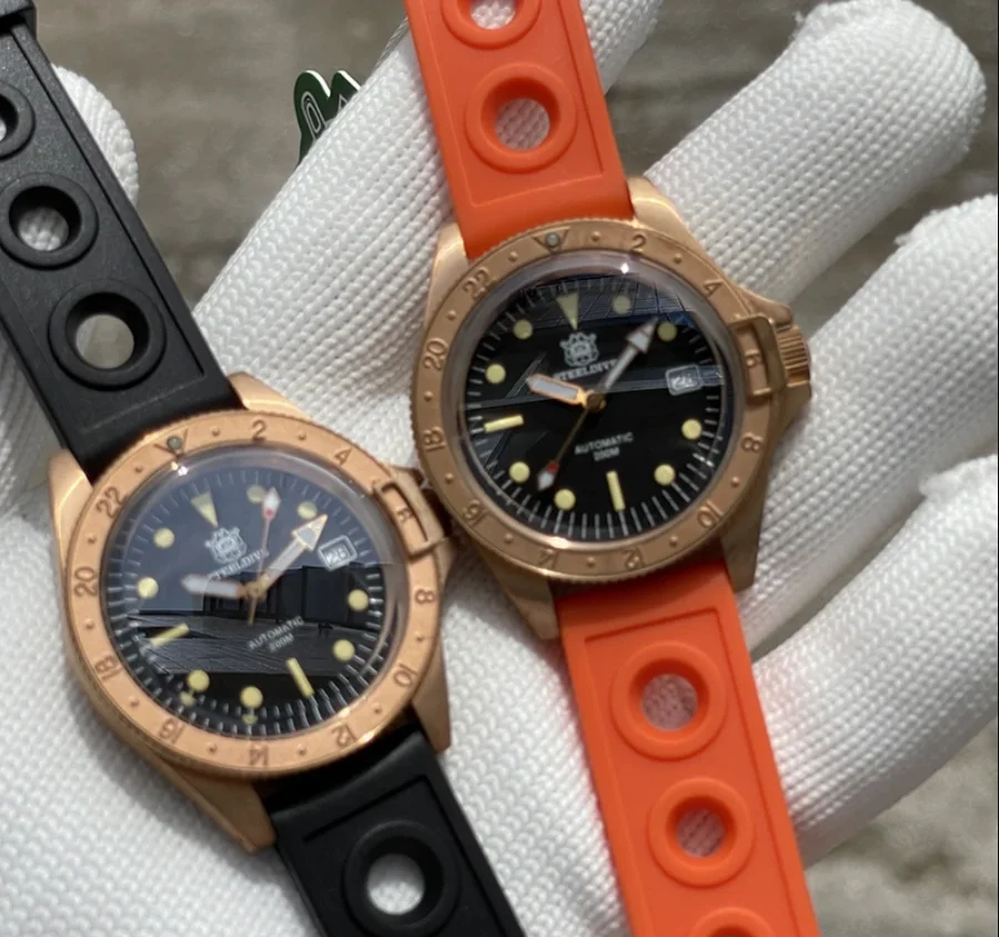 

Мужские дайверские часы STEELDIVE, бронзовые 41,5 мм, автоматические механические наручные часы, 20 бар, водонепроницаемое сапфировое зеркало C3, светящиеся NH35