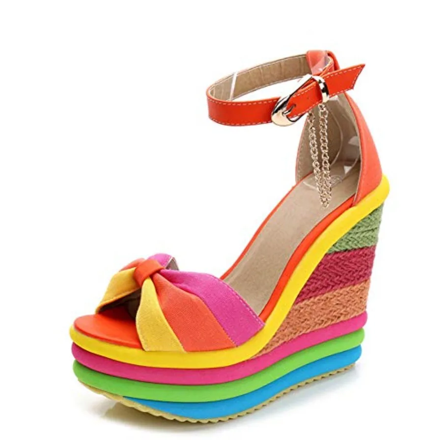 Sandals for Women Gladiator Ankle Strap High Heel Platform Wedge Rainbow Sandals for Women