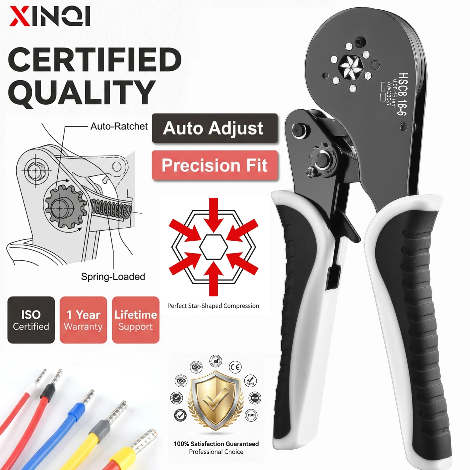 

XINQI Tubular Terminal Crimping Pliers HSC8 16-6 16mm² Crimper Tools Wire Connector Ferrule Household Electrical Clamp Tool