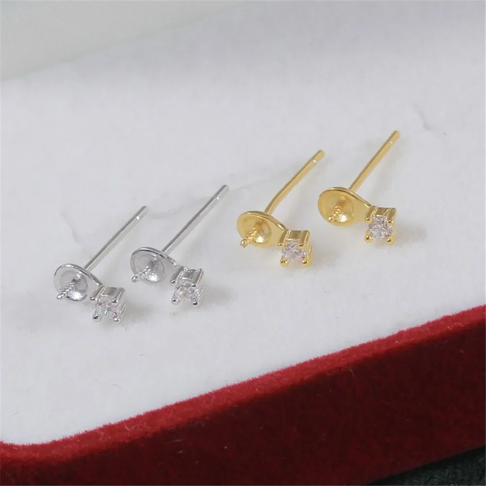 

Серьги из стерлингового серебра 925 пробы с жемчугом, принадлежности для самостоятельного изготовления ювелирных изделий, пустые стойки для сережек для аксессуаров ручной работы, без жемчуга