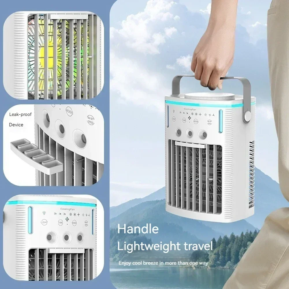 Air Conditioner Portable Fan Desktop Dual Spray Ultrasonic Atomization 3/4-Speed Mute Air Cooler Night Light for Home Office