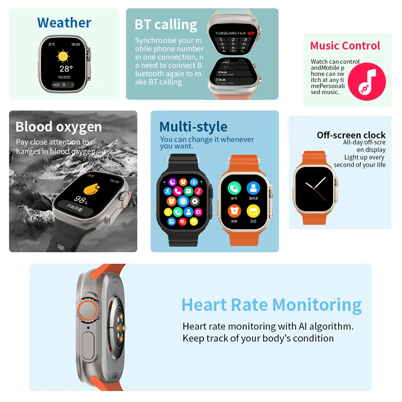 New Smart Watch 2.01 Super-large Screen Men's Exercise Sleep Detection Record IP68 Waterproof Bluetooth 5.1 Smart Watch