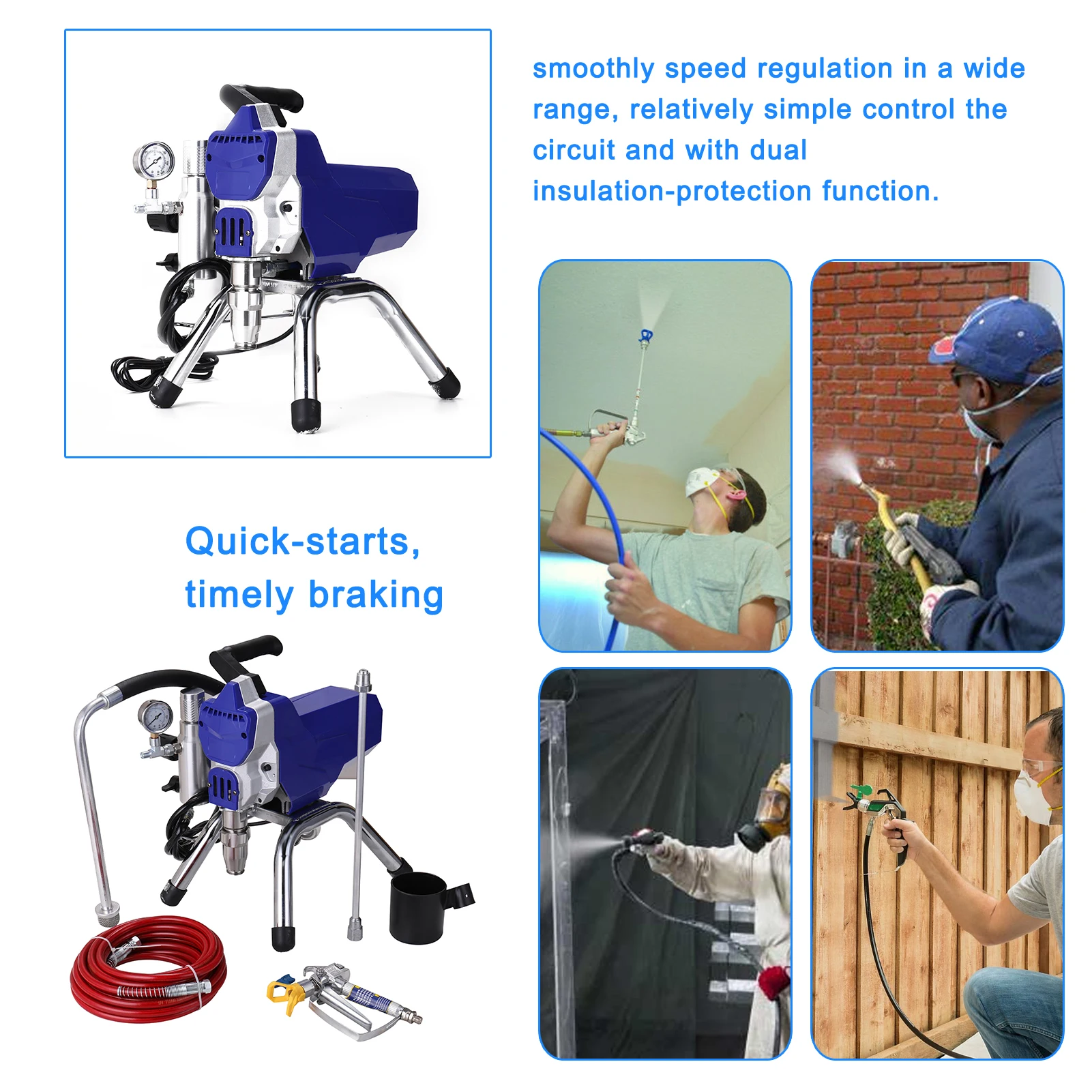 Paint Sprayer with Gauge 2.5L/min 3000psi Max Electric Paint Sprayer for Home Interior and Exterior Cabinet Furniture Fence Wall