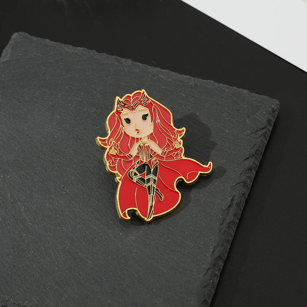 Marvel Scarlet Witch Wanda Maximoff Olsen Enamel Pin Lapel Brooch Red Metal Badge Jewelry Accessaries Christmas Gift