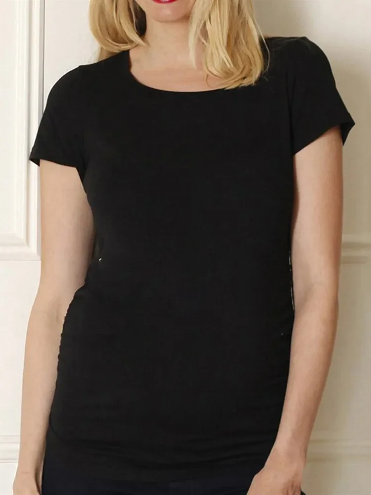 Damen-T-Shirt mit „Black Is My Happy Color“-Buchstaben-Aufdruck, Rundhalsausschnitt, Top, Saison-T-Shirt, Harajuku, Streetwear, ästhetische Kleidung