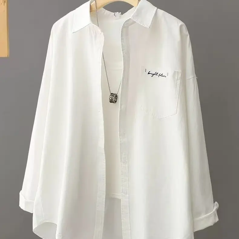 

Summer Men's Loose Fit Long Sleeve Embroidered Shirt Casual Style Outerwear Breathable Polyester Fabric Collar Button down