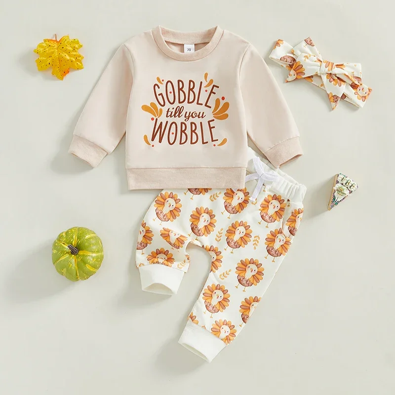 

Thanksgiving Day Autumn Toddler Kids Baby Girls Boys Clothes Sets Turkey Letter Print O-neck Long Sleeve Sweatshirts Pants 3pcs