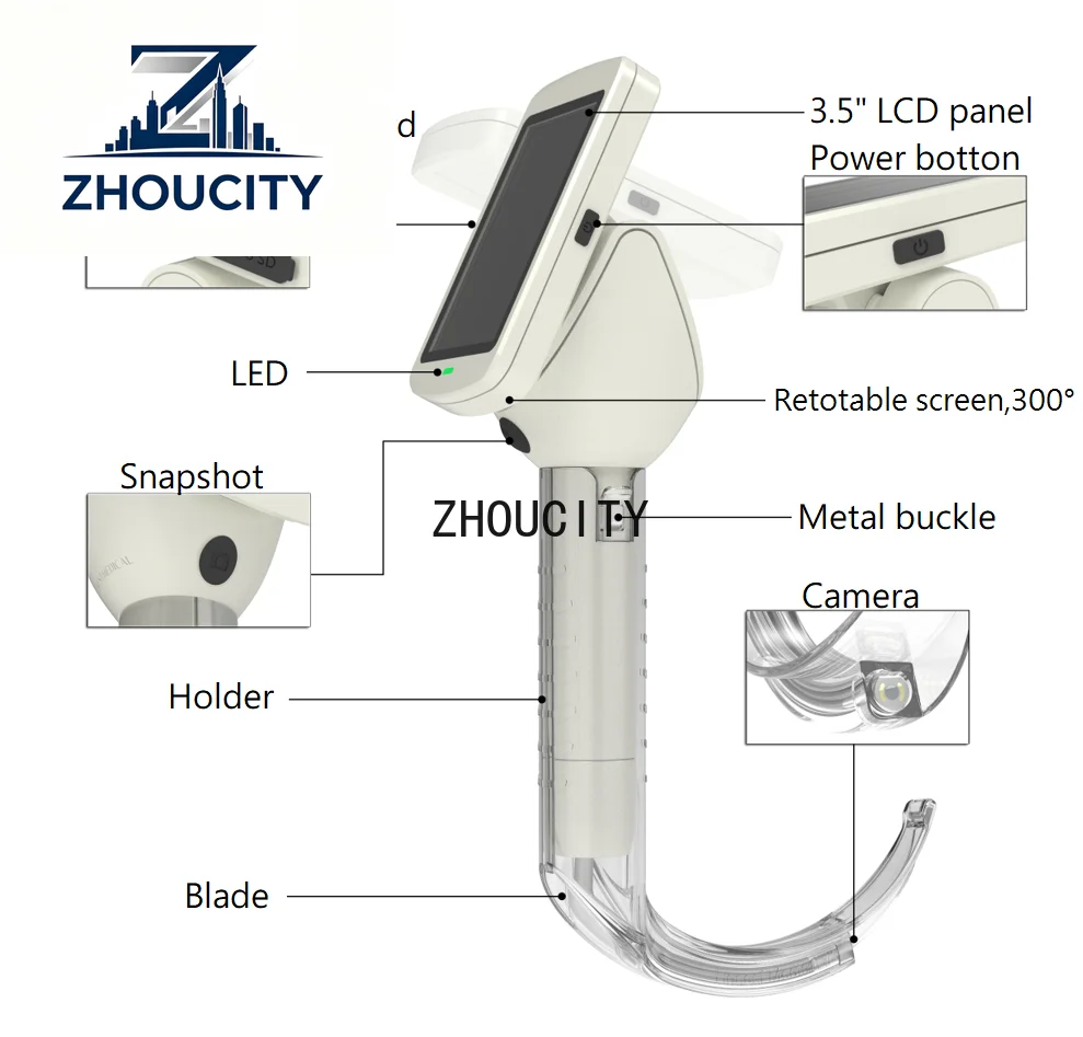 Electric Video Laryngoscope with HD Camera 5 Types of Blades SD Card Surgical Instrument Intubation