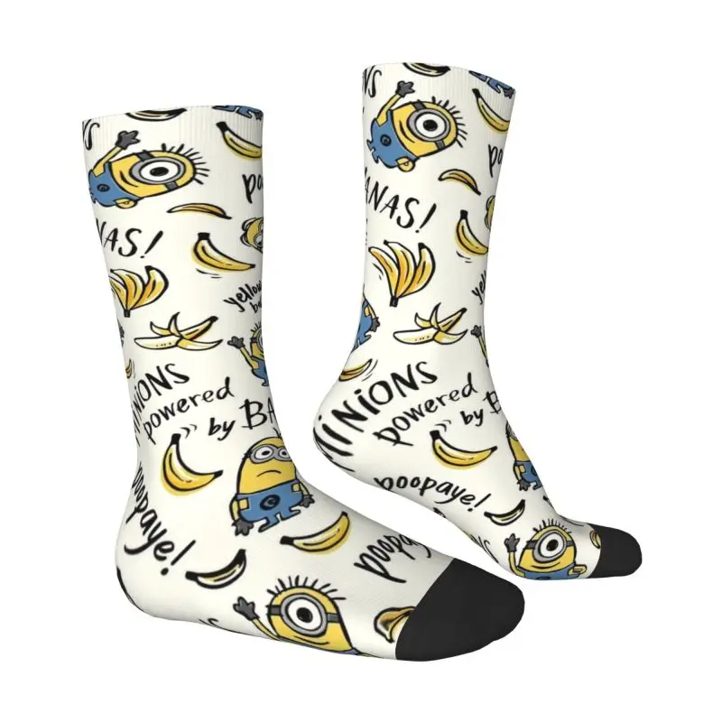 Custom Cool Print M- Minions Cartoon Socks for Women Men Stretchy Summer Autumn Winter M- Minions Bananas Crew Socks