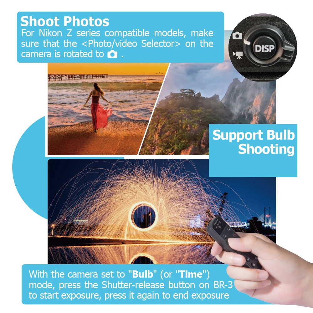 USB-C Camera Shooting Grip Travel Tripods Wireless Remote Control for Nikon COOLPIX P1000 P950 B600 A1000 Z50 Z30 Z6II Z7II Zfc