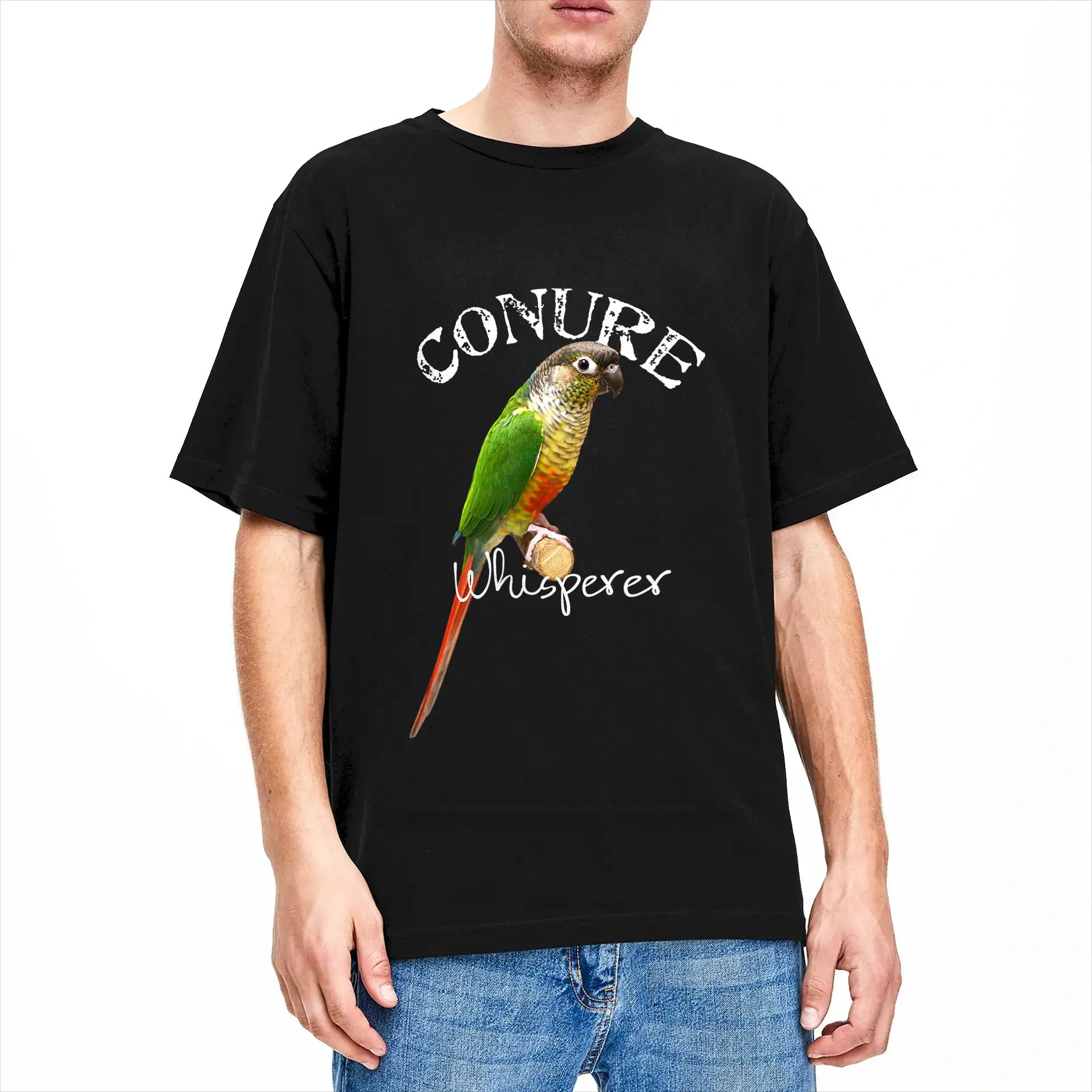 Funny Conure Whisperer Green Cheek Conure Bird Men's T Shirts Novelty Tees Short Sleeve O Neck T-Shirts Cotton New Arrival Tops