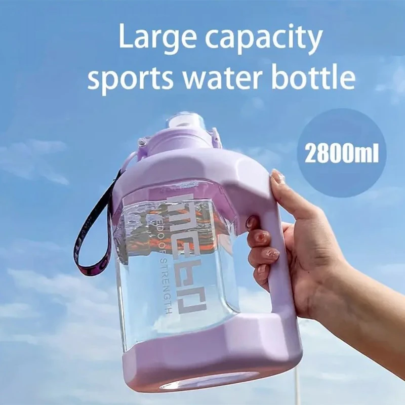 2.8L/1.8L Large Capacity Water Bottle With Straw Gym Fitness Drinking Bottle Outdoor Camping Cycling Hiking Sport Plastic Bottle