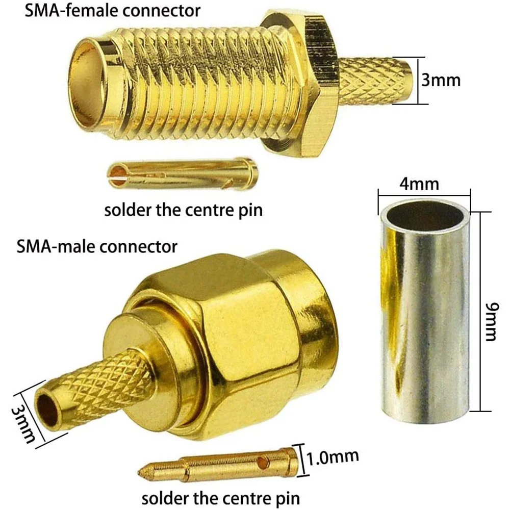 Conectores coaxiales SMA macho y hembra, crimpadora para Cable de extensión de antena WiFi piezas RG316, 10 SMA-RG174