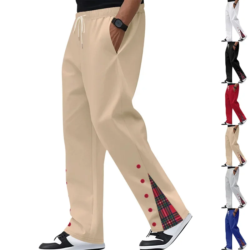 Pop Autumn Winter New Men's Heavyweight Casual Sweatpants Color Block Loose Straight-Leg Sweatpants Men's Outdoor Sports