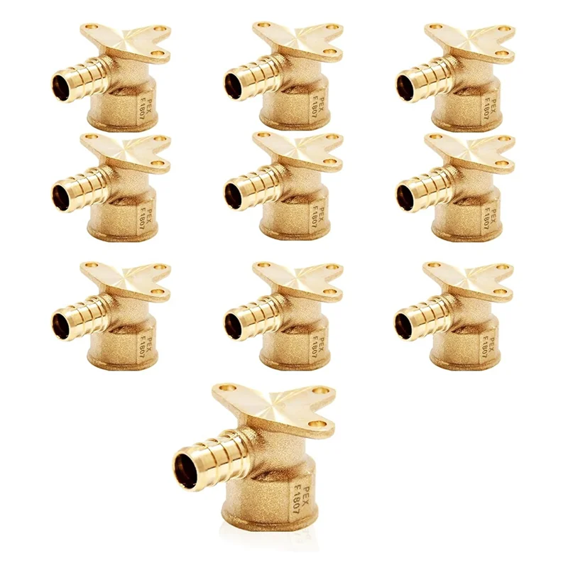 B97A-10Pcs PEX Fittings,Pex 1/2In X 1/2In Female Threaded NPT Drop Ear Elbow Adapter,Brass Crimp For PEX Tubing Pipe Plumbing
