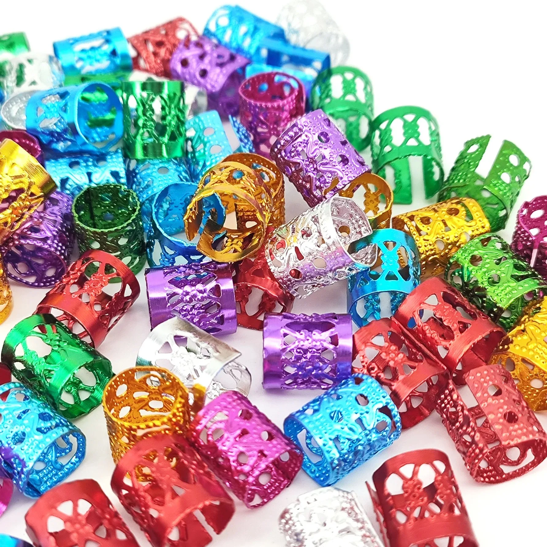 100PCS Multicolor Rings Dreadlocks Beads for Women and Girls, Braid Hair Decoration Colorful Aluminum Ring Adjustable Metal Cuff image 5