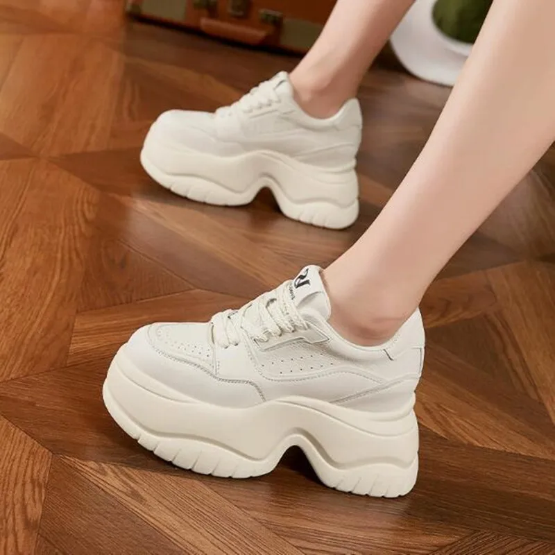 

8cm 2026 Chunky Sneakers Heel Platform Sneakers for Women Casual Shoes Genuine Leather Autumn Fall Comfortable Fashion Sneakers