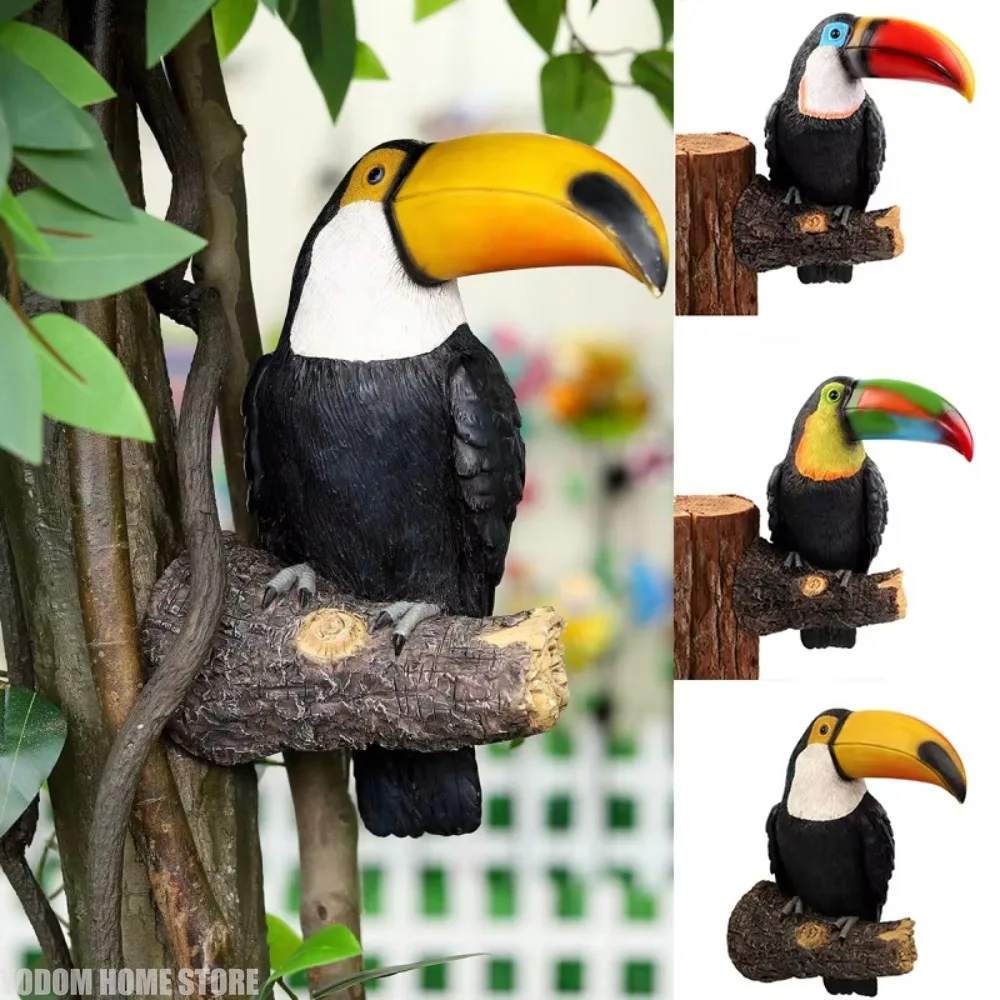 Toucan Bird Figurine Tree Hugger Decor Hanging Resin Ornaments Garden Statue Creative Simulation Animal Yard Wall Decoration