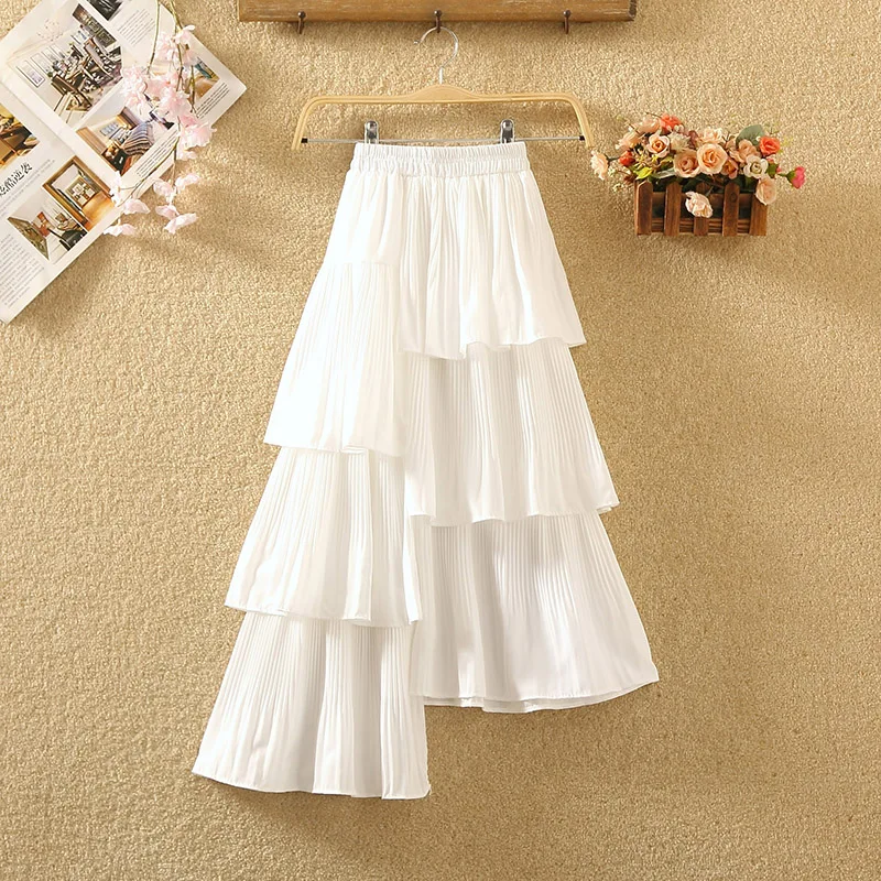 

Ladies Korean Fashion Elegant Long Black Skirt Women Clothes Girls Chic Irregular Cake Skirts Casual Faldas Largas BVA1255