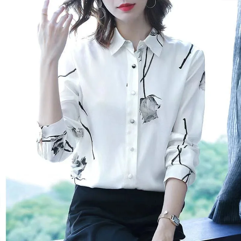 Woman Spring Autumn Style Blouses Shirts Lady Casual Long Sleeve Turn-down Collar Flower Printed Blusas Tops