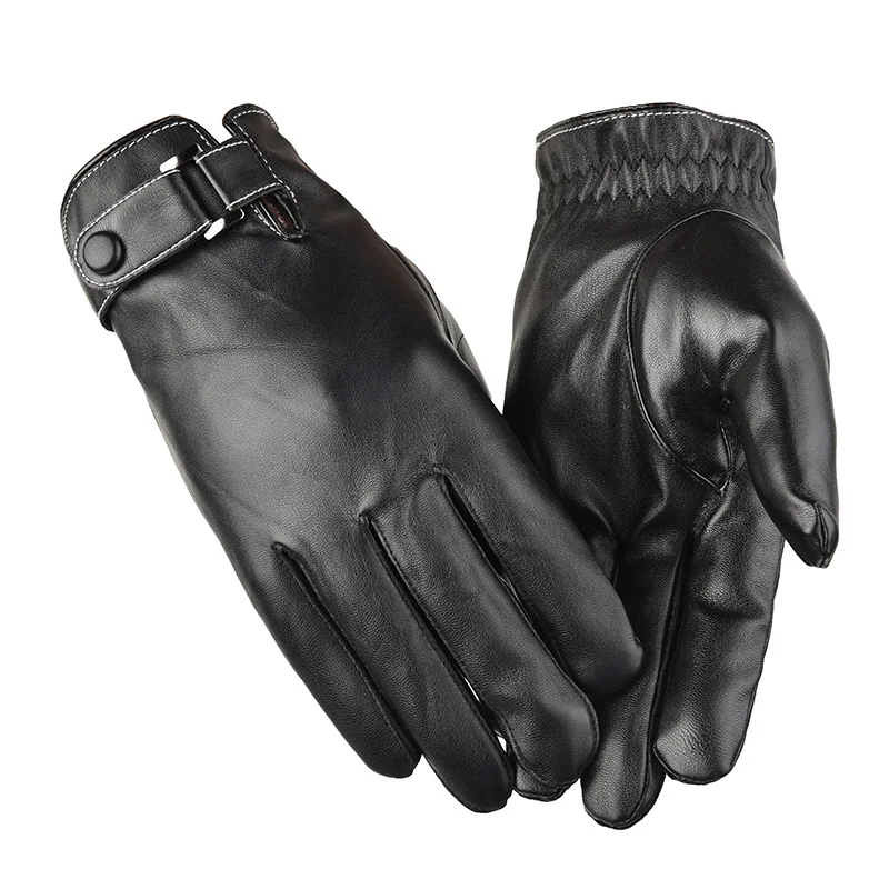 Men s PU Leather Warm Gloves Touch Screen Compatible Fleece Lined Water Repellent for Autumn Winter Outdoor Cycling