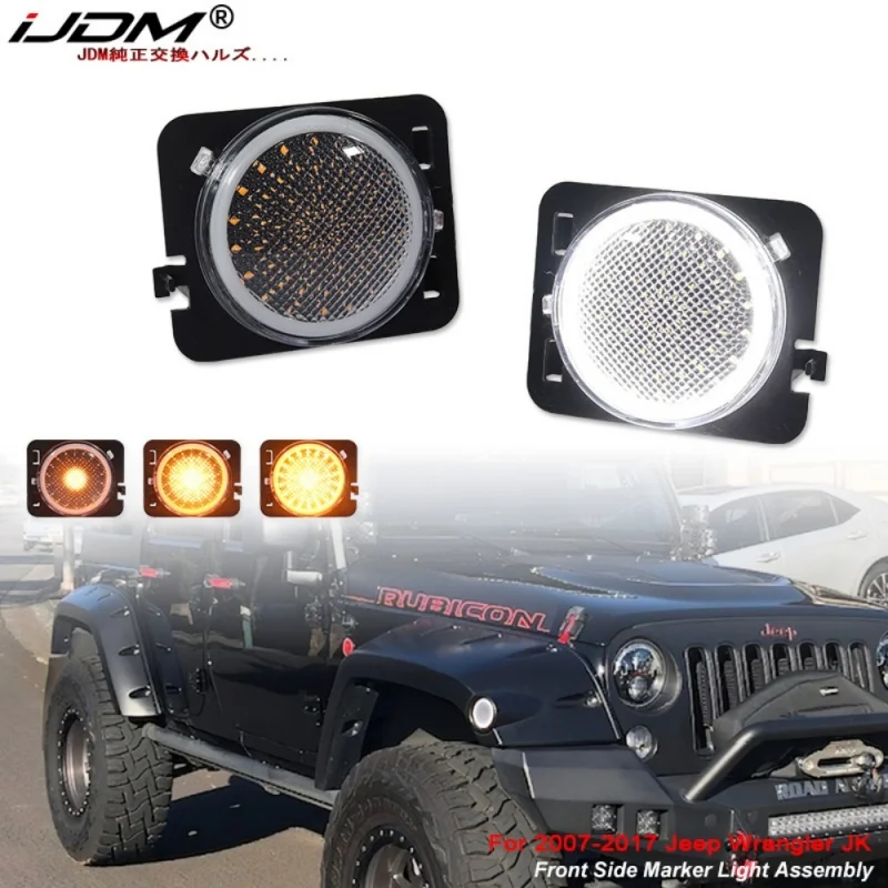 iJDM Front Fender Flare Side Marker Light Assembly For Jeep Wrangler JK 2007-2017 Amber LED Turn Signal Lights White Driving/DRL
