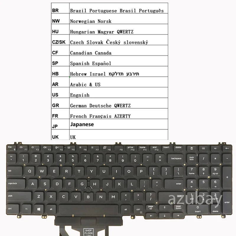 Backlit Keyboard for DELL LATITUDE 5500 5501 5510 5511 0XM7P7 US BR Portuguese Norwegian CF Hebrew BE Arabic UK German QWERTZ JP