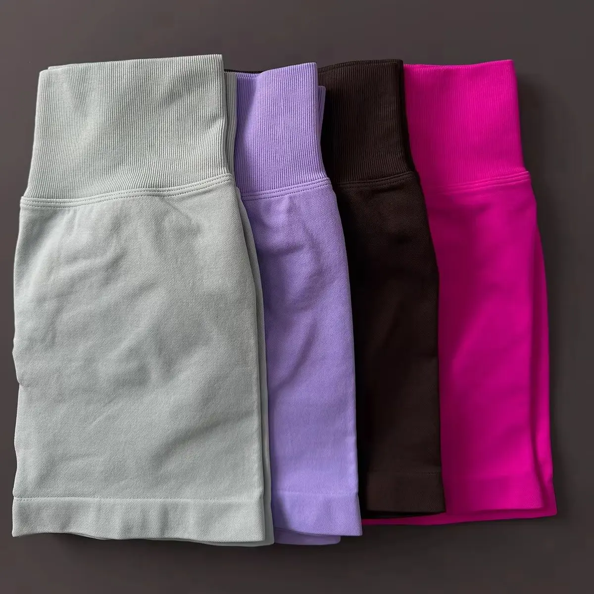 Yoga Tightening Solid Color Seamless High Waist Shorts 4.5 Inch Ribbed Scrunch Glute Lifting for Gym Yoga Workout Fitness Sport