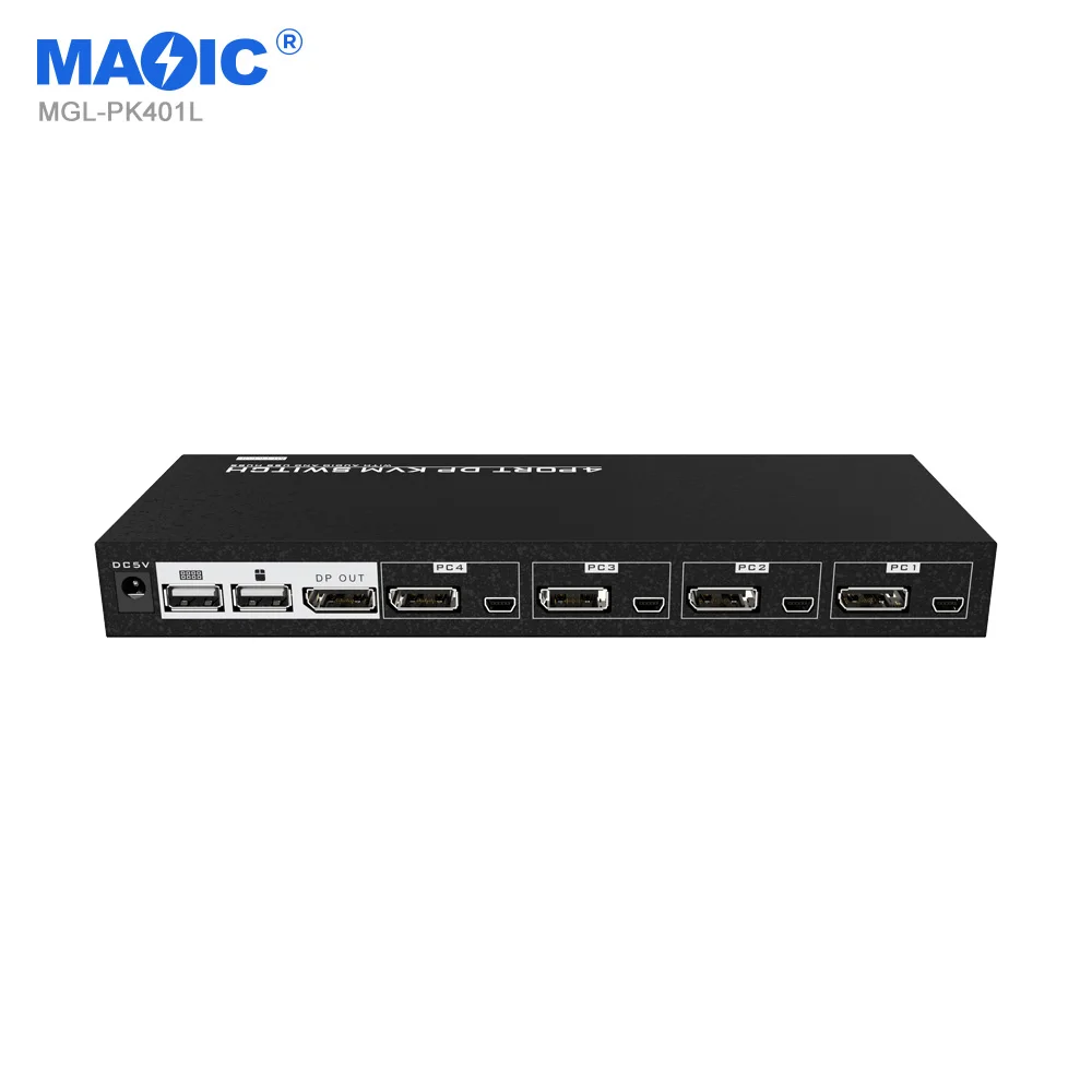 DisplayPort 4-Port-KVM-Umschalter 4k 60 Hz DP-KVM-Umschalter mit 3,5-mm-Audio und Mikrofon