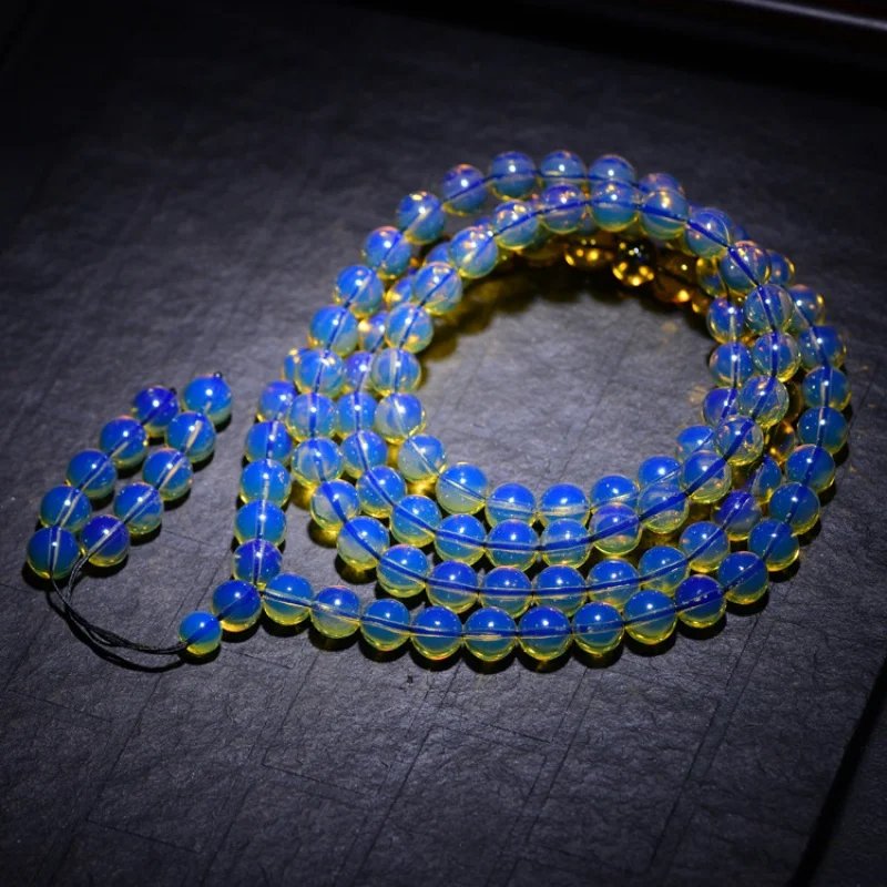 

One-Piece Delivery, Dominica Water Purification Blue Amber108Beads Bracelet Beeswax Amber round Bead Bracelet for Men and Women