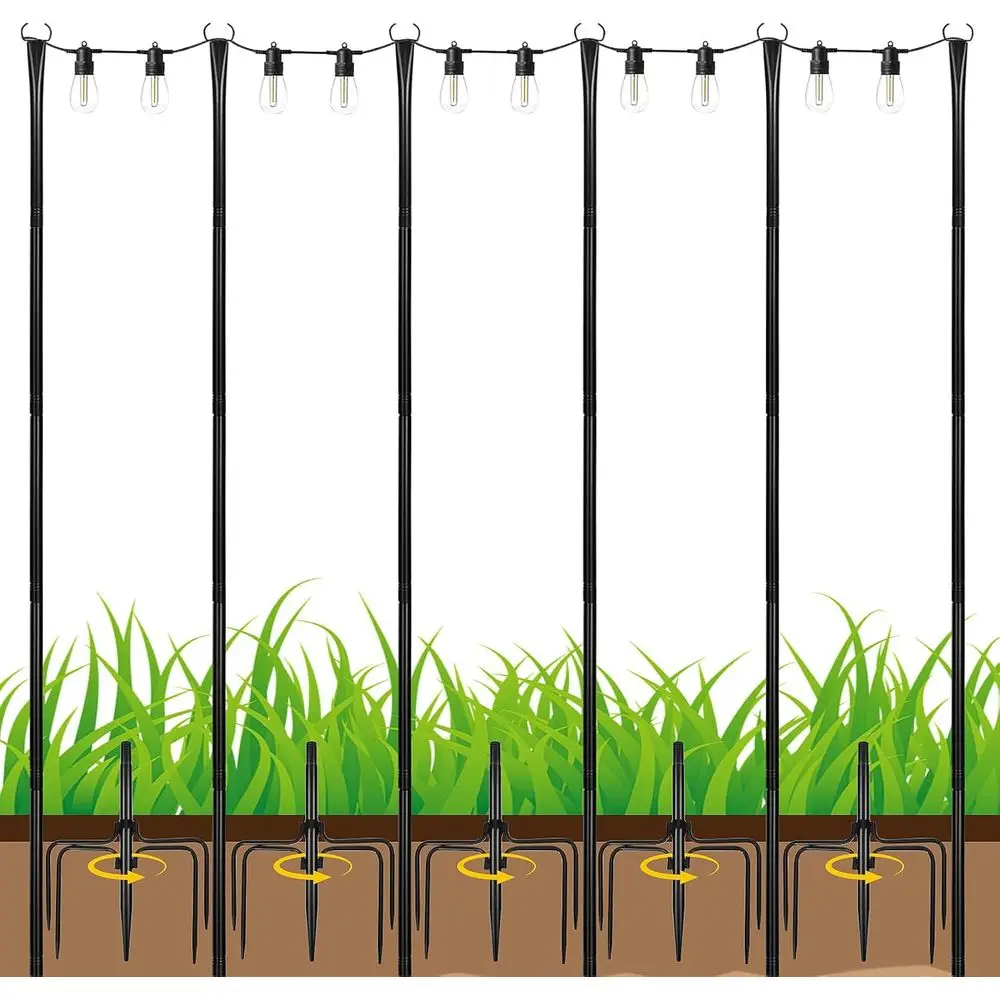 

Operitacx 6 Pack Adjustable Outdoor String Light Poles with Heavy Duty Metal Stakes or Patio Garden Lawn Backyard, Metal Light P