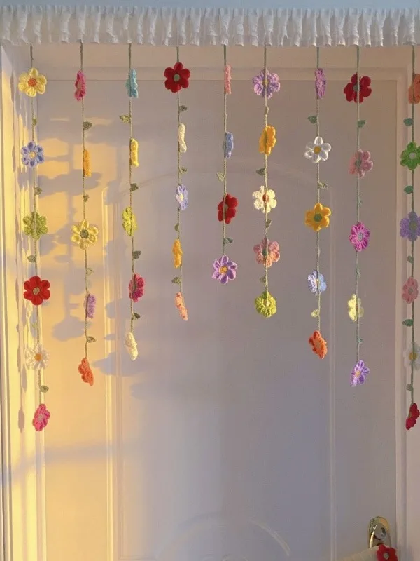 Finished Product Flower Woven Door Curtain Small Flower Bell Orchid Bedroom Door Decor Popular Sister Gift Room Decorative Cu...