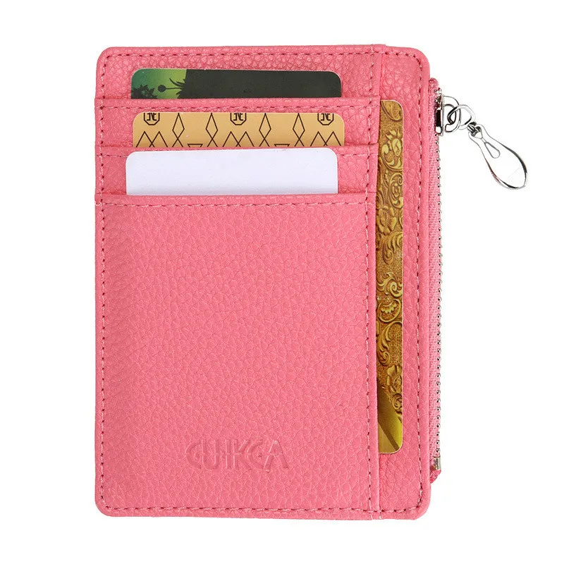 Porta biglietti da visita ID sottile in pelle PU Donna Uomo Mini Portafogli corti con cerniera Portamonete piccolo Custodia per soldi Organizzatore