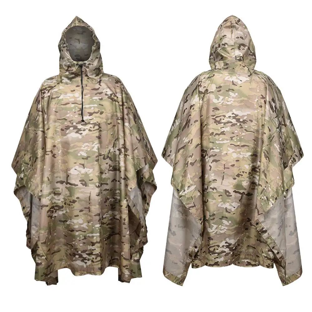 Impermeável tático de camuflagem para homens e mulheres, Portable Folding Adult Army impermeável, Poncho militar, Capa de chuva para motocicletas