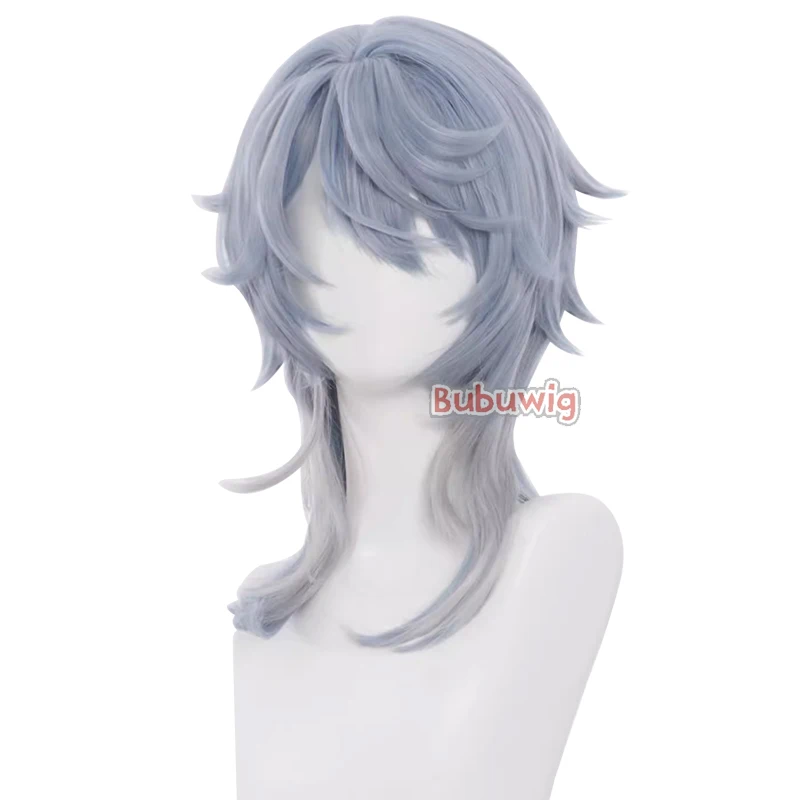 Bubuwig Capelli sintetici Sunday Parrucche Cosplay Gioco Honkai: Star Rail Sunday 48 cm Lungo Blu Misto Grigio Uomo Cos Parrucca Resistente al calore