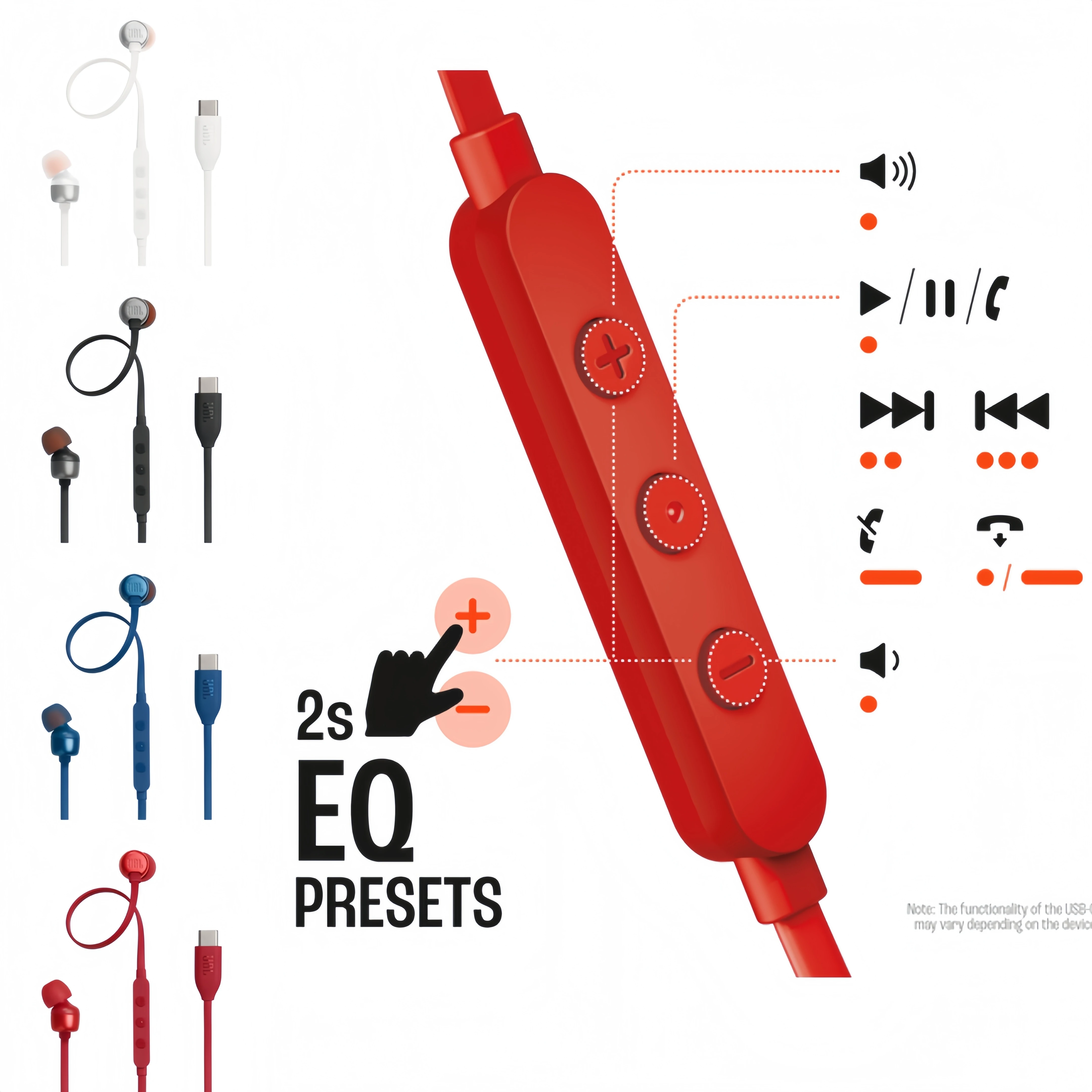 JBL Tune 310C - Wired Hi-Res in-Ear Headphones, Tangle-Free Flat Cable, 3-Button Remote with Microphone,Game headphones with mic view 2
