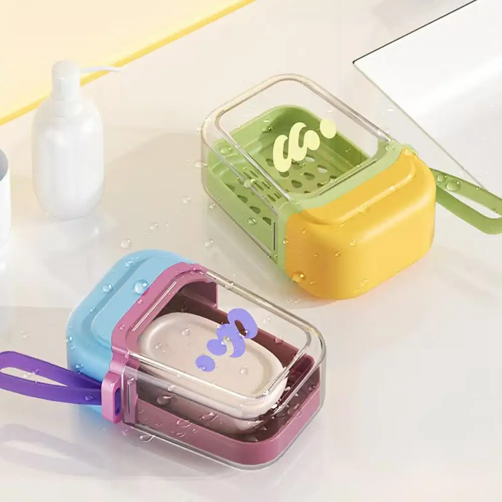 Waterproof Soap Container Soap Box with Sealed Closure Quick-lock Lid Double Layer Draining Tray Soap Container Lightweight