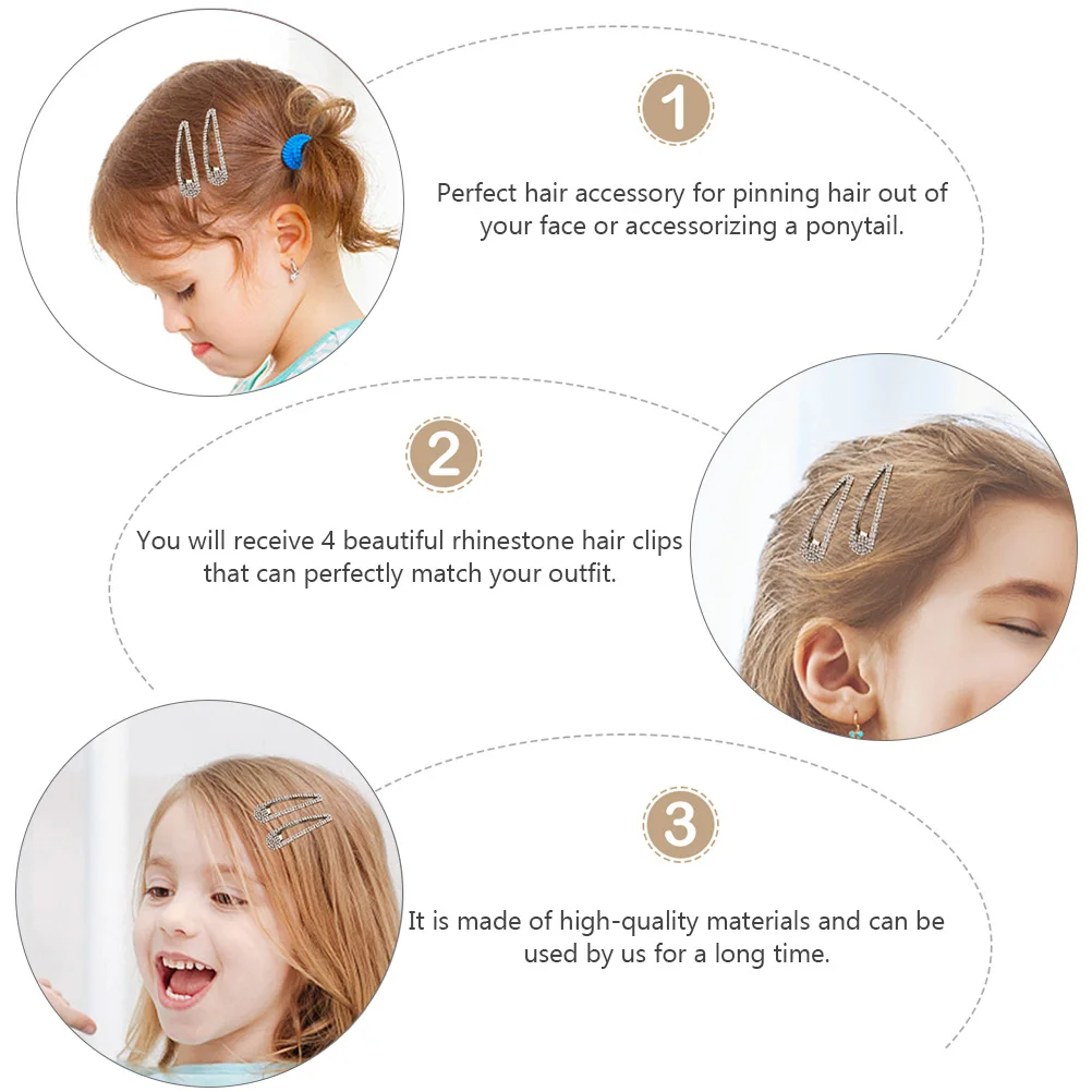 

4pcs Rhinestone Hair Clips Sparkly Snap Barrettes for Women Large Rhinestones Hair Accessories Wedding Party Prom