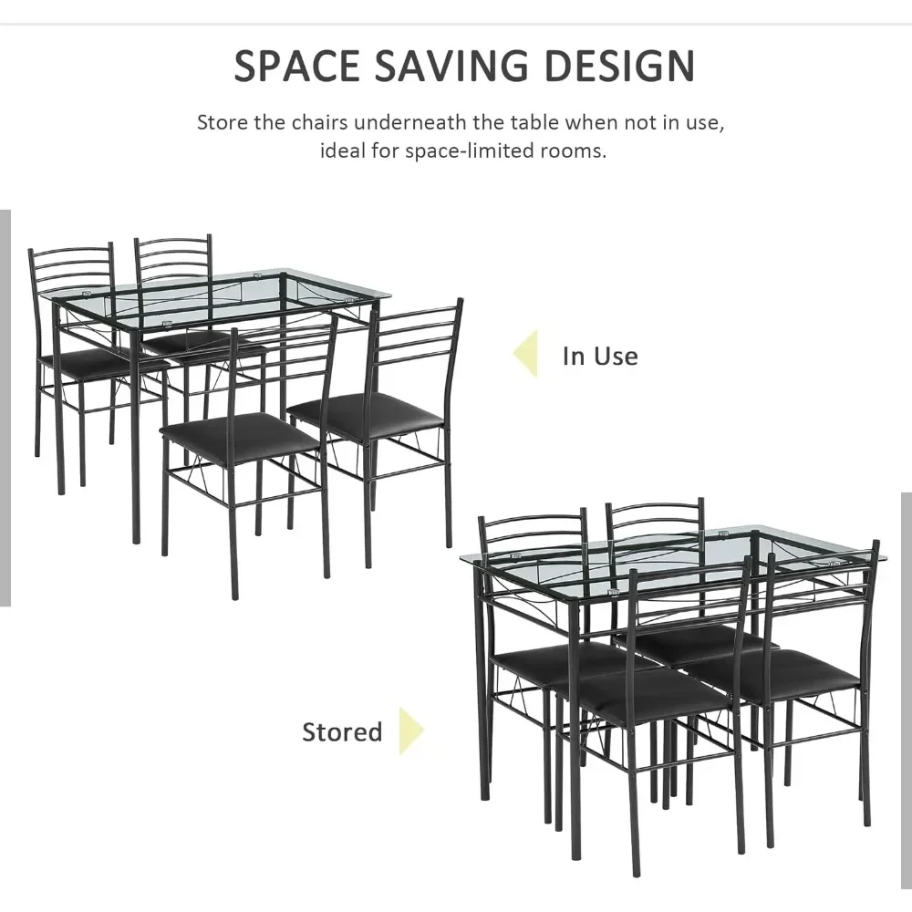 Kitchen Dining Room Table and Chairs [4 Placemats Included] 5-Piece Dinette Sets, Space Saving, Matte Black Freight free