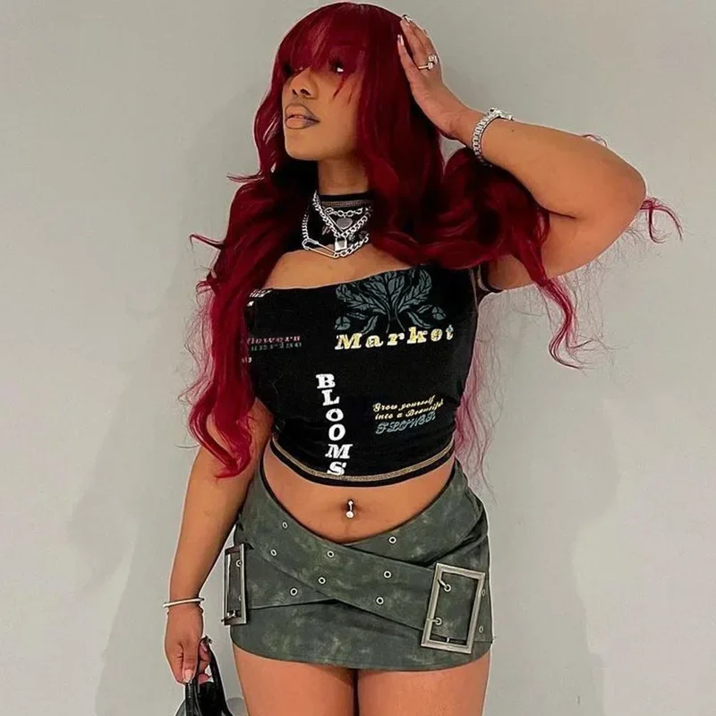 Aushöhlen Crop Top Frauen Sommer Ästhetische Kleidung Druck Y2k Zubehör Oansatz Ropa De Mujer Sexy Roupas Femininas Estilosas – Detail 11