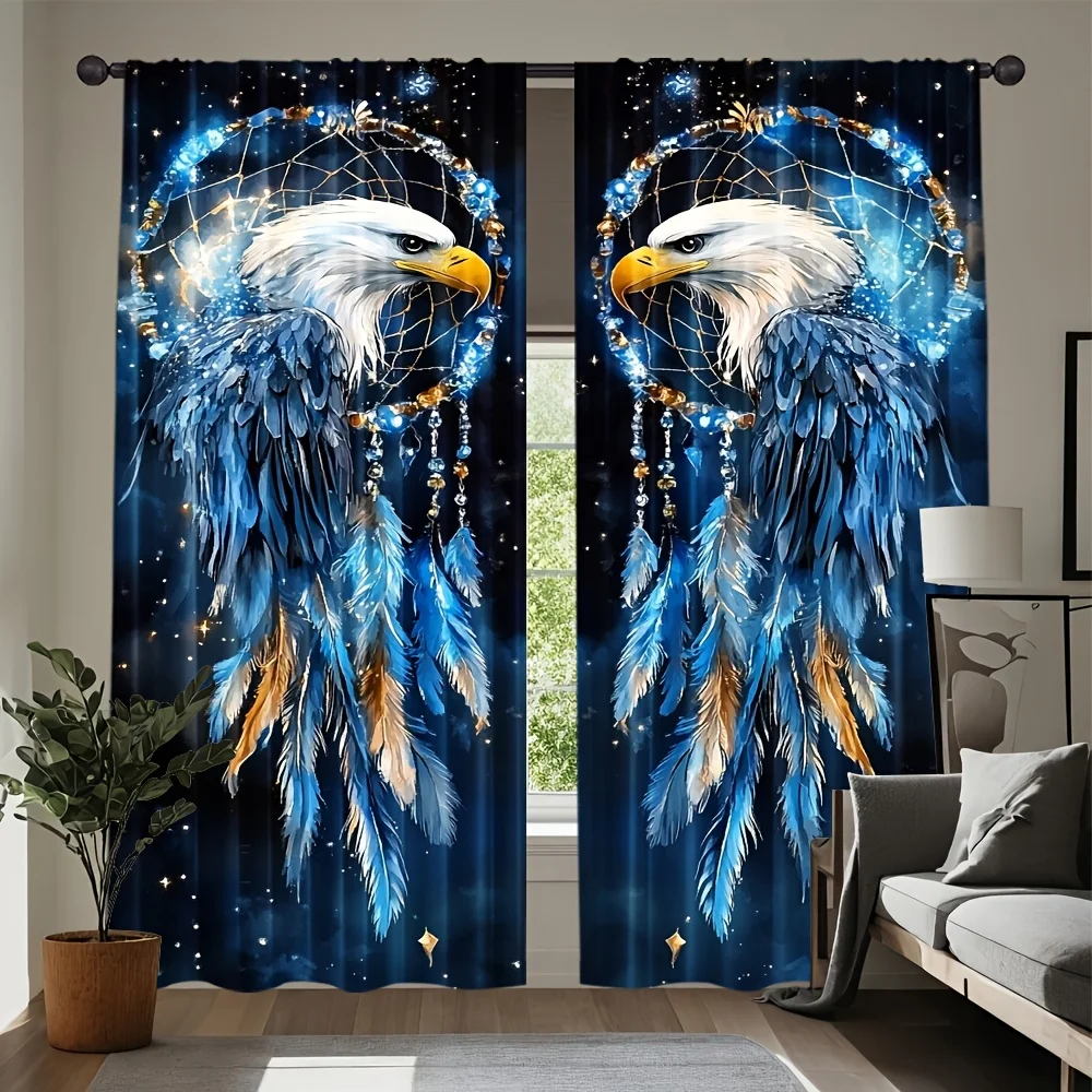 Majestic Eagle Dreamcatcher Print Drapes Room Darkening Window Curtains for Home Decor,Rod Pocket Blackout Curtains Bedroom