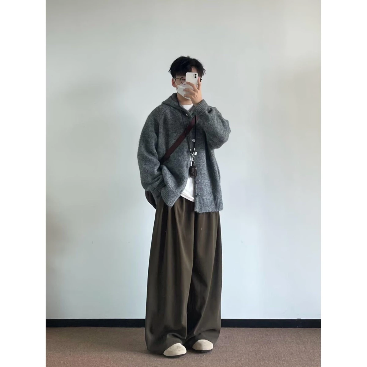 

Retro Japanese Sle Thiened Oversized Lazy Sle Hoodie Cardigan Knitted Sweater Outerwear for Men Youth Casual Winter Fas...