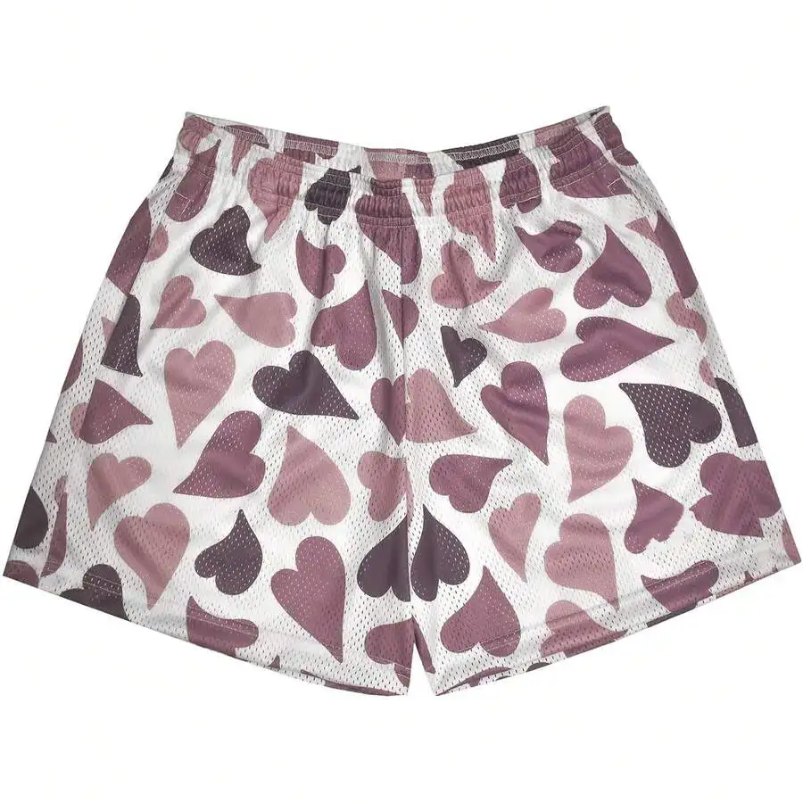 

Mens Mesh Heart Print Shorts Breathable Quick Dry Casual Streetwear Workout Short Pants