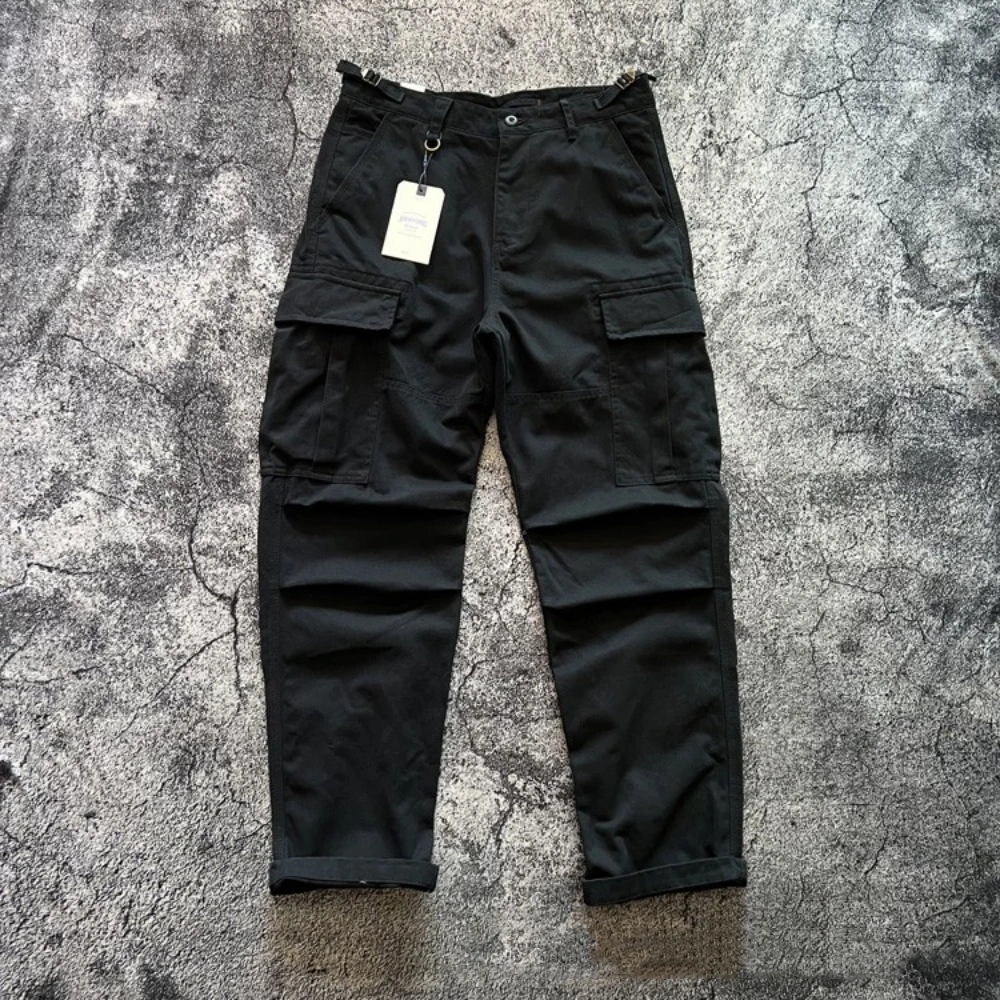 Retro heavy-duty all-cotton Amis Kaki tough multi-pocket loose straight work pants solid-color casual pants