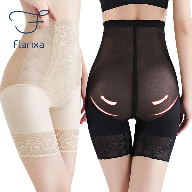 Flarixa Women High Waist Flat Belly Panties Butt Lifter Body Shaper Pants Plus Size Slimming Underwear Summer Lace Boxer Shorts