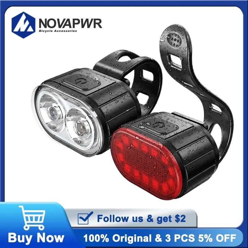 

USB Rechargeable Bike Lights, Waterproof LED Headlight & Taillight, Front and Back Cycling Lamp for Bicycle Safety