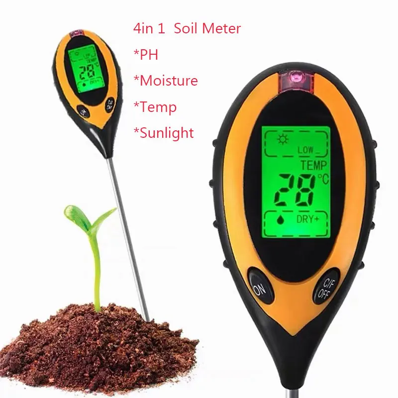 4 in 1 soil instrument illumination tester acid alkalinity meter PH moisture humidity digital display backlight test tester image 5